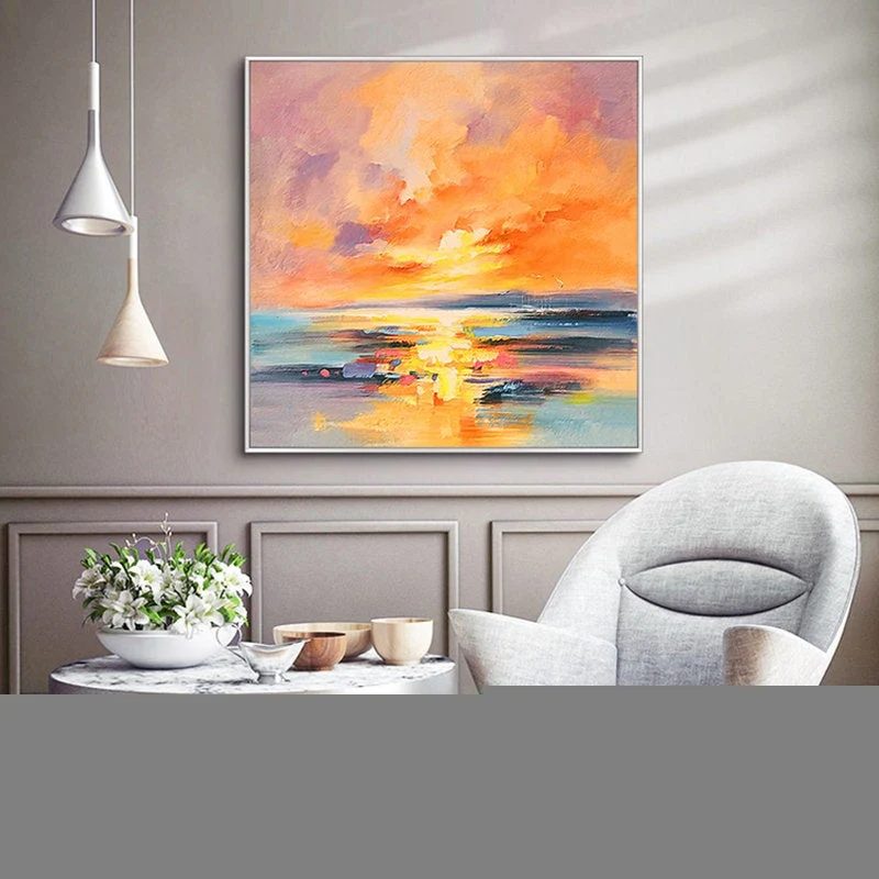 Pink Hand-painted Sea Contemporary Abstract Canvas Artwork 89ILQ